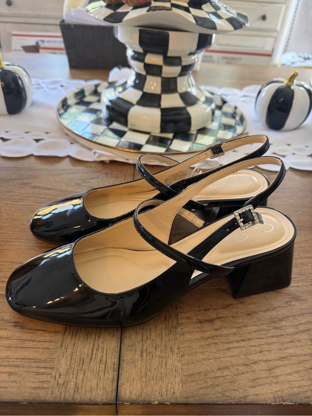 Jessica Simpson Black Patent Slingback Block Heel Mary Jane